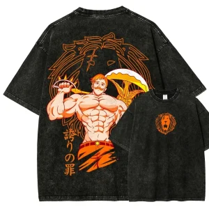 Japan Hot-blooed Anime Seven Deadly Sins Escanor Graphic Print T-shirt Men Women Fashion Vintage Washed Cotton Tee Oversized Top
