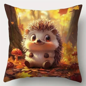 1pc Autumn Cute Hedgehog Maple Leaf Printed Pillowcase Thanksgiving Decorative Pillowcase Ideal Gift