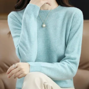 Fashion 100% Merino Wool Sweater Elegant Cashmere Pullover Women O-Neck Long Sleeve Knitwear Basic Clothing Jumper Tops