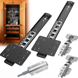 5 Pcs Sliding Door Hardware Kit, Space-Saving Hidden Track&Foldable System with Magnetic Closure for Cabinet, Wardrobe&TV Stand
