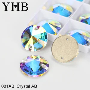 YHB Top Quality SI Color Electroplatin Glass Crystal Shape Rivoli Sewing Stones Flatback Sew-on Rhinestones For Garment Clothes