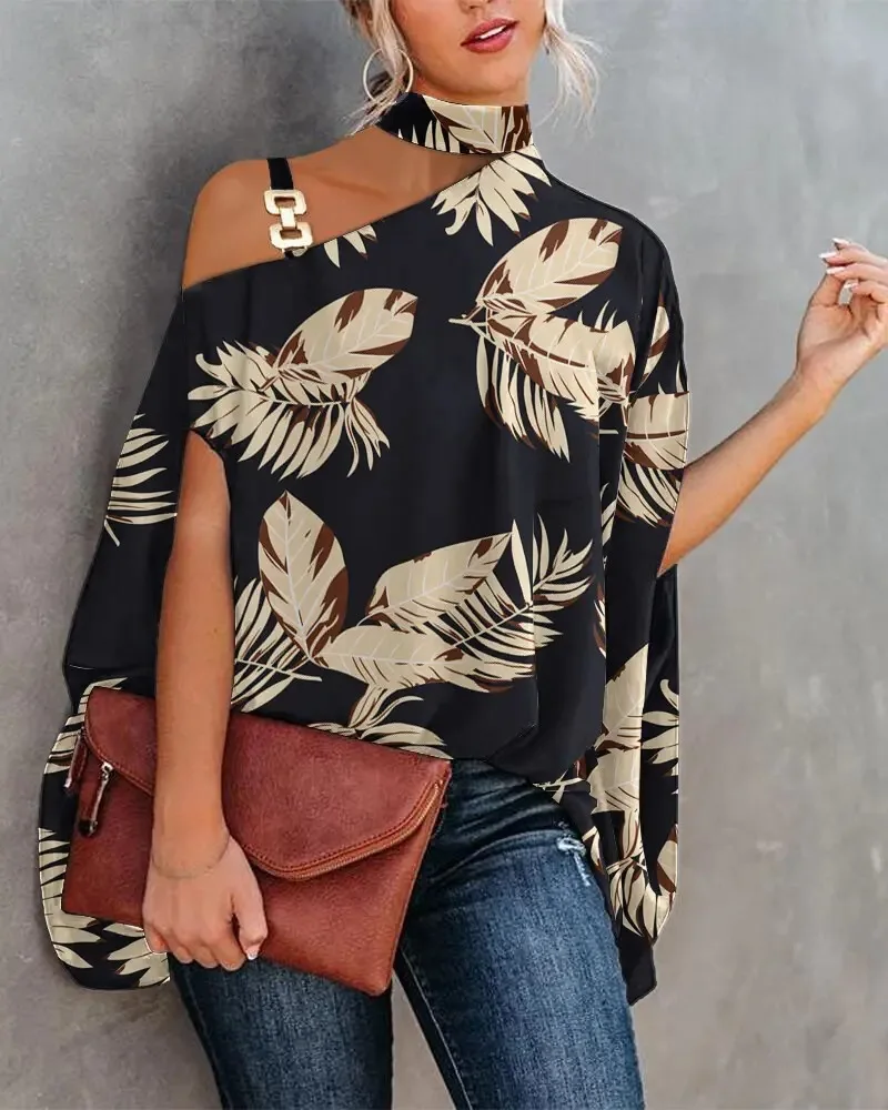 Casual Loose Women's Blouse Fashion Batwing Sleeve Print O-neck Shirts Top 2024 Spring Summer Office Lady Blouses Elegant Tops - Image 4
