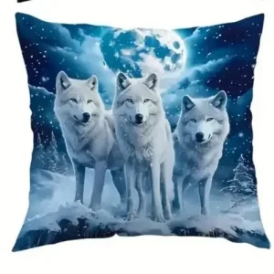Home Decor Wolves In Moonlit Forest & Snow Pillow Covers Pattern Cushion Cover Suitable For Sofa Bedroom Car Pillow Cover