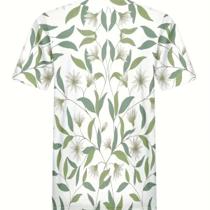 Women's Tee - Green Leaf & Floral Pattern Graphic, Minimalist Nature Botanical Design for Casual Daily Wear