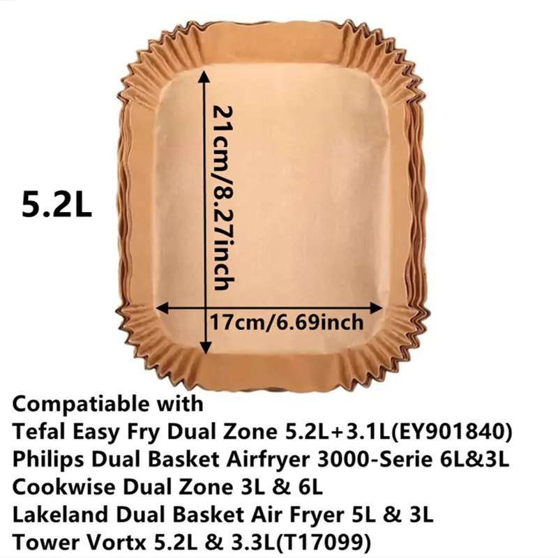 50-200pcs Rectangle Disposable Air Fryer Paper Non-Stick Airfryer Baking Paper Liner Oilproof Oven Pad Mat for Ninja for Philips - الصورة 11