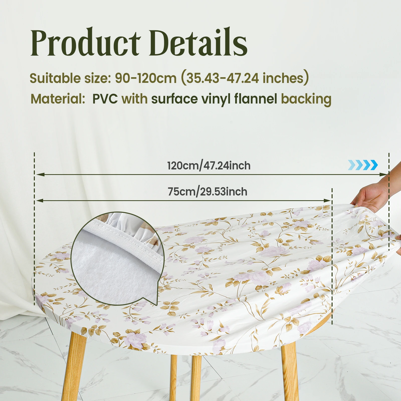 Elastic Round Table Cover Fitted Vinyl Waterproof Tablecloth Reusable Flower Dining Table Cloth For Home Table Protector Decor - Image 11