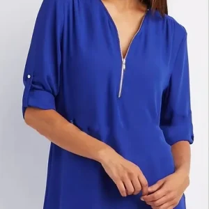 2025 Hot Sale Women Cool Loose Shirt Deep V Neck Chiffon Fashion Blouse Casual Ladies Tops Sexy Zipper Pullover Plus Size