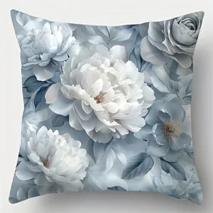 Floral Pillowcase: White & Gray Blooms ,Sofa bedroom cushion cover, single-sided printing, without pillow core