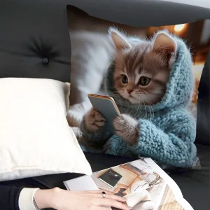 Cute Kitten in Hoodie Pillowcase: Cozy and Adorable for Your Home! Sofa cushion cover, home decoration, 2D printing