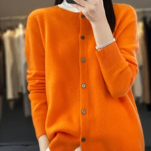 Long Sleeve 100% Merino Wool Sweaters Spring Autumn Women O-Neck Knitwear Tops Clothing Fashion Basic Tops
