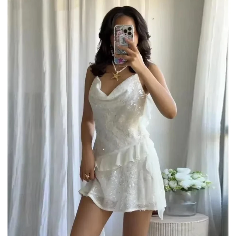 MUJER 2025 Sequin Mini Dress Woman Sexy Slip Party Dresses for Women Summer Backless Women's Dress Straps Beach Short Dresses - Image 2