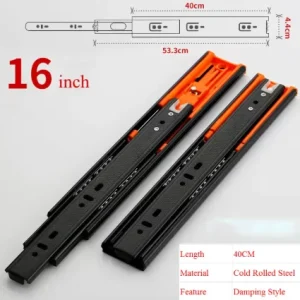 2Pcs Metal Buffer Drawer Slides 12-20 Inch Track Width 45mm Mute Three-Section Rail Sliding Furniture Hardware Fittings