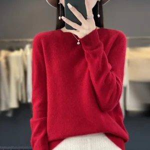 Autumn Winter 100% Merino Wool cashmere Sweater O-Neck Long Sleeve Cashmere Women Knitted Pullover Clothing Top
