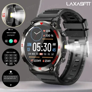 LAXASFIT Bluetooth Call Smart Watch Men Full Touch Screen Health Monitor Clock With Flashlight Men SmartWatch For IOS Android