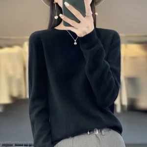 Autumn Winter 100% Merino Wool cashmere Sweater O-Neck Long Sleeve Cashmere Women Knitted Pullover Clothing Top
