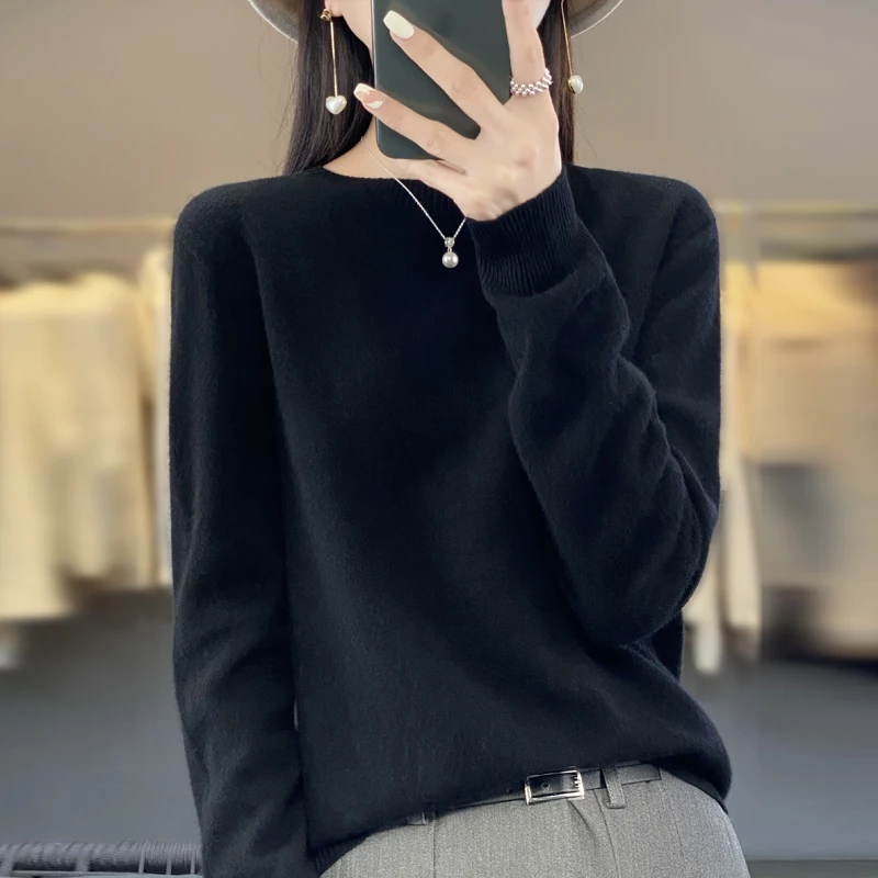 Autumn Winter 100% Merino Wool cashmere Sweater O-Neck Long Sleeve Cashmere Women Knitted Pullover Clothing Top - Image 9