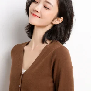 Cardigans Women 2025 Autumn Single Breasted V-neck Knitted Sweater Fashion Short Knitwear Solid Blue Green Pink Women's Jumpers