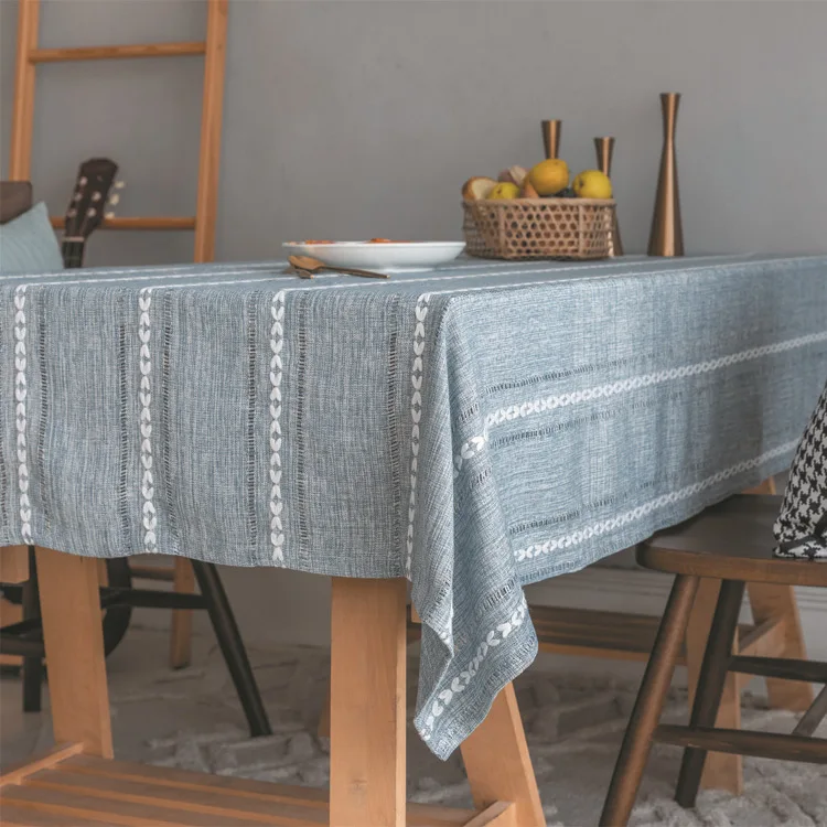Cotton Linen Stripe Tassel Tablecloth Stain Resistant Dust-Proof Table Cover for Kitchen Dinning Tabletop Decoration Rectangular - Image 12