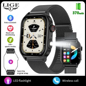 LIGE Outdoor Smart Watch Men Bluetooth Calling Fitness Tracker Heart Rate Sleep Health Monitoring LED Flashlight Smartwatch 2026