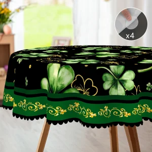 1 Piece of Clover Green Round Tablecloth, 5 Sizes Available, St. Patrick's Day Clover Pattern Printed Tablecloth, Edge Embossing Process, Spring Garden Tablecloth Decoration, Tablecloth for Daily Home Kitchen, Terrace, St.Holiday Decoration, Spring Decoration