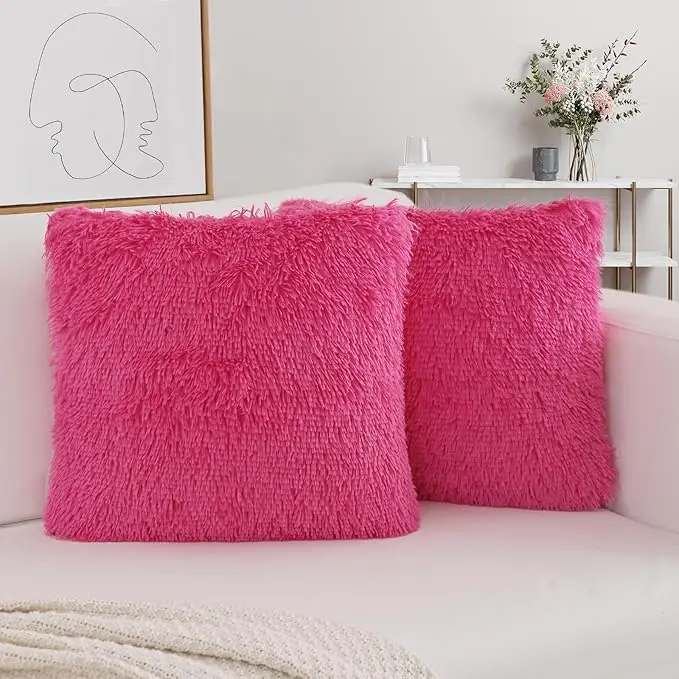 Pack of 2 Luxury Faux Fur Throw Pillow Cover Deluxe Decorative Plush Pillow Case Cushion Cover for Sofa Bedroom (no pillowcore) - Image 13