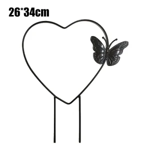 1Pc Garden Plant Support Stake Stand Round Vine Climbing Rack Ironheart-Shaped Flower Plant Trellis Support Frame Garden Tools