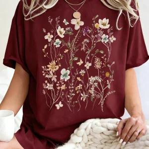 Beautiful Flower Clusters Printing Woman T-Shirt Summer Oversized Short Sleeve O-Neck Cotton T Shirts Y2K Women Sports Tops