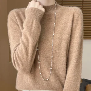 Women's Elegant Basic Style Pullover 100% Merino Wool Knitwear Autumn Winter Warm Solid Casual Loose Exquisite Clothing Tops