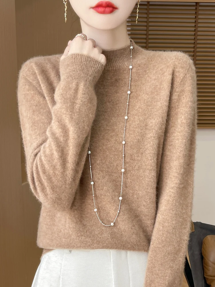 Women's Elegant Basic Style Pullover 100% Merino Wool Knitwear Autumn Winter Warm Solid Casual Loose Exquisite Clothing Tops - Image 13
