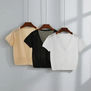 Outerwear Jerseys Summer Cardigan Women Cropped Blouses Korean Fashion Style Cute V-neck Women's Coat Black Bolero Woman Basic