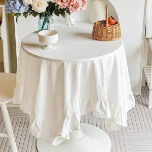 100% Cotton Round Table Cloth Washable Vintage Ruffle Tablecloth For Wedding Party Dining Banquet Decor Living Room Table Cloth