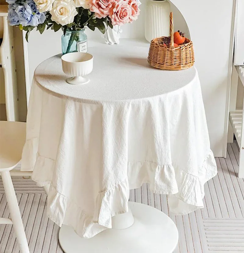 100% Cotton Round Table Cloth Washable Vintage Ruffle Tablecloth For Wedding Party Dining Banquet Decor Living Room Table Cloth - Image 3