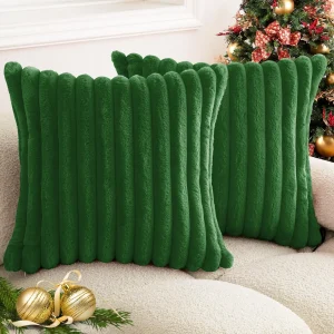 Faux Rabbit Fur Square Cushion Cover Big Thick Striped Super Soft Solid Color Pillow Cover 24×24inch Sofa Decor Cushion Covers