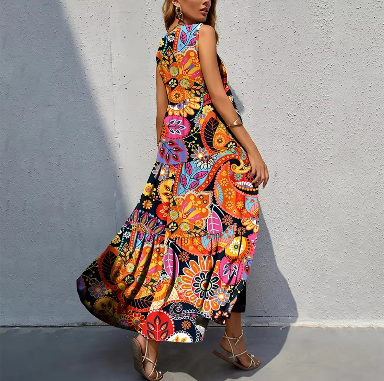 2026 Spring/Summer European & American Women's New Arrival Retro Printed Dress, V-Neck Slimming A-Line Dress for Casual - Image 2