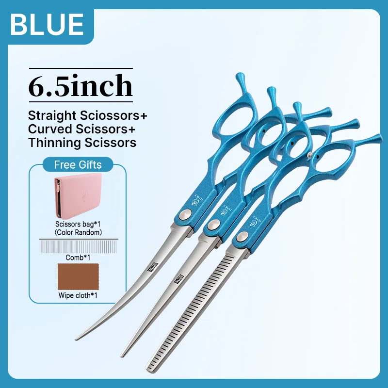 Fenice 6.5 Inch Colorful Straight Curved Thinning Chunker Shears Beginner Friendly Scissors Kit for Practice &Home Groomer Us - الصورة 21