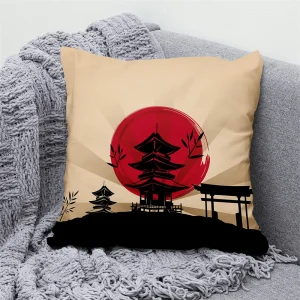 Lucky Cat Japanese Style Sofa Bed Decorative Pillow Cover Home Decor Mount Fuji Art Cushion