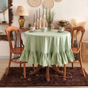 100% Cotton Round Table Cloth Washable Vintage Ruffle Tablecloth For Wedding Party Dining Banquet Decor Living Room Table Cloth