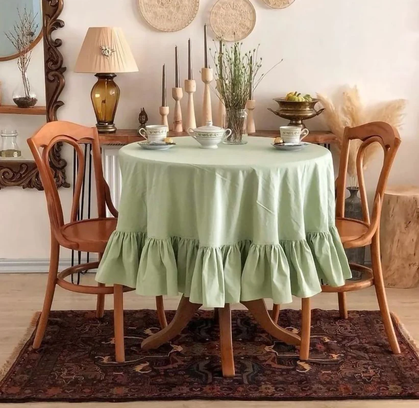 100% Cotton Round Table Cloth Washable Vintage Ruffle Tablecloth For Wedding Party Dining Banquet Decor Living Room Table Cloth - Image 9