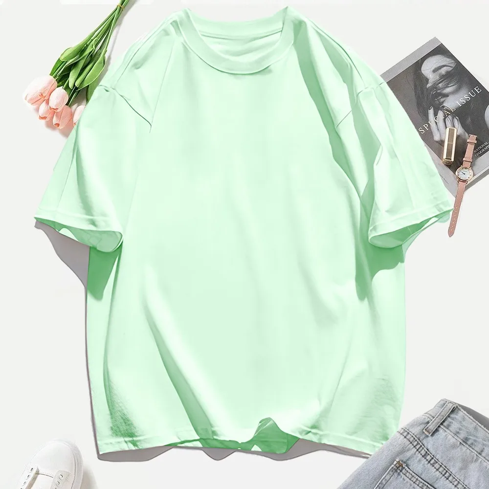 Y2K Woman 100% Cotton T Shirts Solid Color Casual T-Shirt O-Neck Summer Tops For Women Fashion Oversized Female Sportswear - Image 27