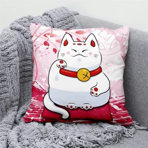 Lucky Cat Japanese Style Sofa Bed Decorative Pillow Cover Home Decor Mount Fuji Art Cushion