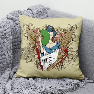 Lucky Cat Japanese Style Sofa Bed Decorative Pillow Cover Home Decor Mount Fuji Art Cushion