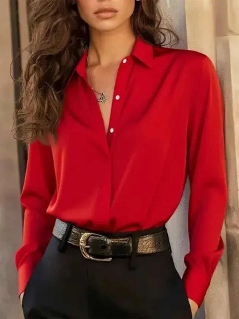Women's Long Sleeve Button Down Blouse - Elegant Office Chic Top with Classic Collar & Versatile Style - Image 4