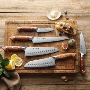 HEZHEN 1PC or 5PC Kitchen Knife Set 1.4116 steel Red Wood Handle Cook Tools Core Blade Kitchen Knife Accessories Box Packing