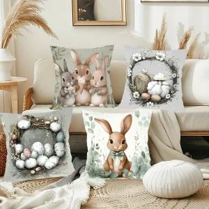 4pcs/set Easter Bunny Pillow Covers 45cm Egg Hunting Theme Pillow Case Spring Flower Easter Decoration Home Decor
