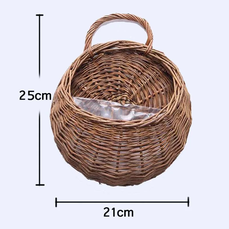 Hand Made Wicker Rattan Flower Planter Wall Hanging Wicker Rattam Basket Garden Vine Pot Plants Holder Garden Pots Wall Planter - الصورة 26