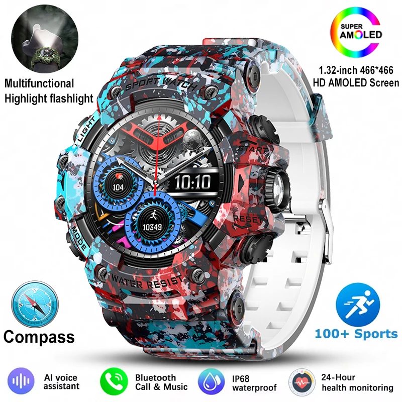 2026 New Military Outdoor Smart Watch Men 100+Sports Fitness Compass Heart Rate Bluetooth Call IP68 Waterproof Rugged Smartwatch - Image 7