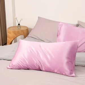 1 Pair Satin Pillowcase - Anti-Allergy Breathable Bedding Polyester Satin with Envelope Closure Machine Washable & Skin-Friendly