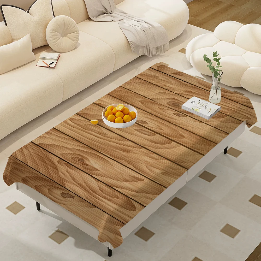 Beautiful Wood Rectangular Tablecloths Washable Wedding Party Kitchen Dining Living Room Birthday Decoration Table - الصورة 9