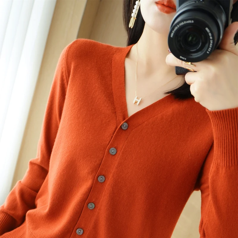 Early Autumn New Andy Cashmere Knit Cardigan V-Neck Solid Color Fashion High-Grade Comfortable Loose Casual Knitwear -GH021 - الصورة 9