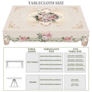 1 Piece of Retro Beige Rose Daisy Pattern Tablecloth, Elegant and Romantic French Style Floral Print Round, Rectangular Tablecloth, Suitable for Home Kitchen, Dining Table, Garden, Courtyard Indoor and Outdoor Decorative Tablecloth, Suitable for Valentine's Day, Mother's Day, Wedding, Birthday, Anni